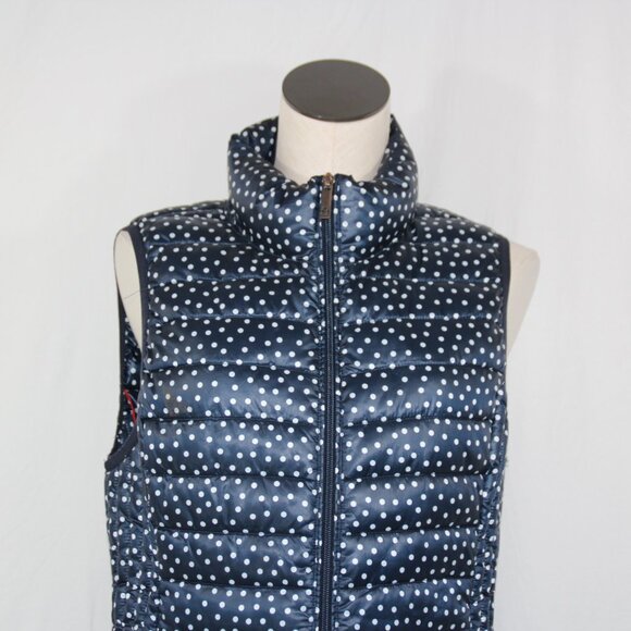 TOMMY HILFIGER Women's Polka Dots Puffer Vest Navy and White, Size M Lightweight - Picture 3 of 9
